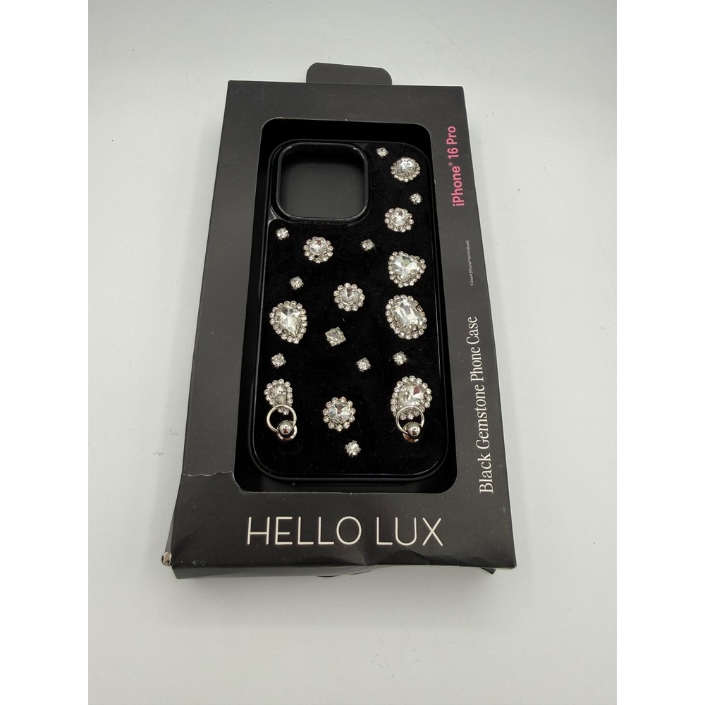 Hello Lux Phone Case iPhone 16 Pro Black New Gemstone Crystal Bling Z913905